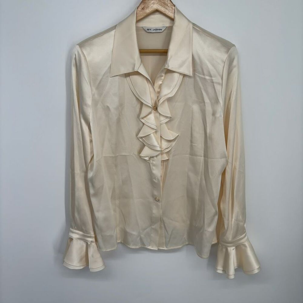 St. John Ruffled Button-Front Blouse